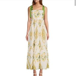 Vera Printed Square Neck Sleeveless Ribbon Tie Shoulder Waistless Maxi Dress